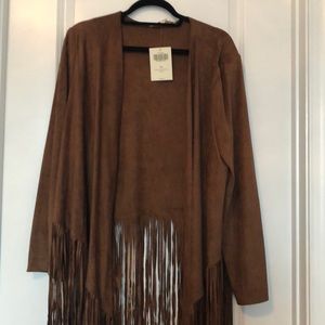 BOSTON PROPER FAUX SUEDE FRINGE JACKET